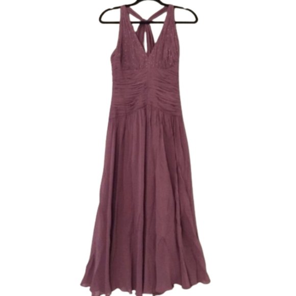 Silk Beaded Lavender Purple Dress Midi Whimsygoth Summer Party Event Fairy Gown - Picture 14 of 14